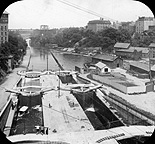 View from a bridge of the Erie Canal locks at Lockport, N.Y.
