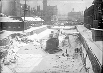 Construction equipment in canal bed