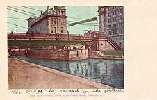 Canal Boats passing under Salina Street Bridge, Syracuse, N.Y.