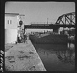 Barge in Lock Eleven, Erie Canal, near Amsterdam, N.Y.