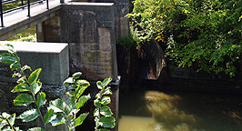 The piers on the towpath side, looking down at Oneida Creek