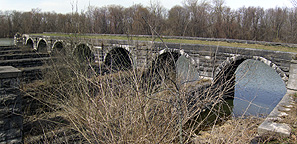 The Seneca River Aqueduct, eastern end, towpath side, looking west