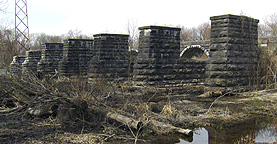 The Seneca River Aqueduct, eastern end, heelpath piers, looking northwest